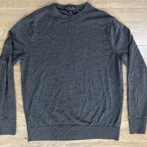 Brooks Brothers 100% Merino Wool Mens Large Gray Crew Neck Knit Long Sleeve